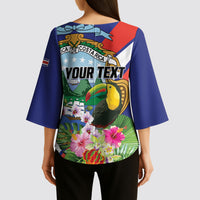 Personalized Costa Rica Rainbow Toucan Kimono Sleeve Blouse Happy Independence Day