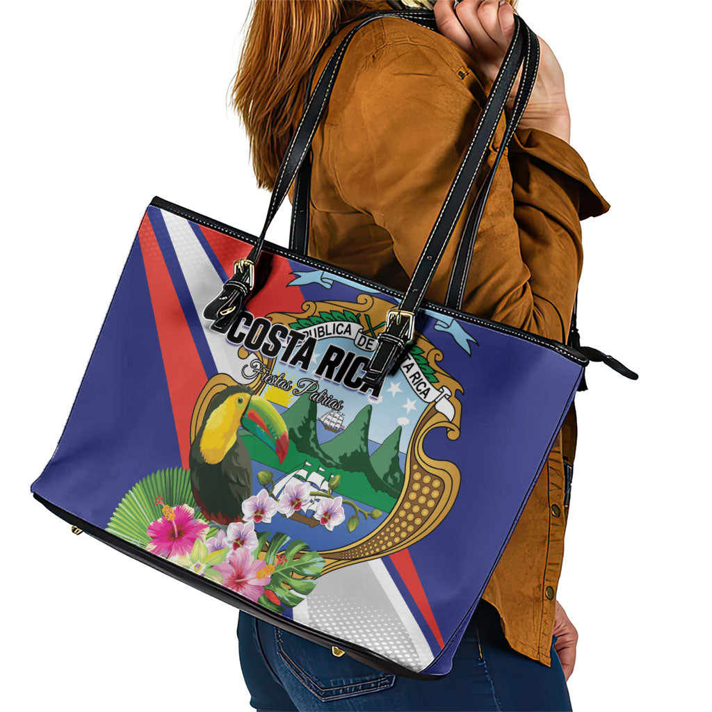 Costa Rica Rainbow Toucan Leather Tote Bag Happy Independence Day