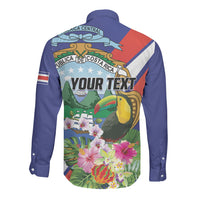 Personalized Costa Rica Rainbow Toucan Long Sleeve Button Shirt Happy Independence Day