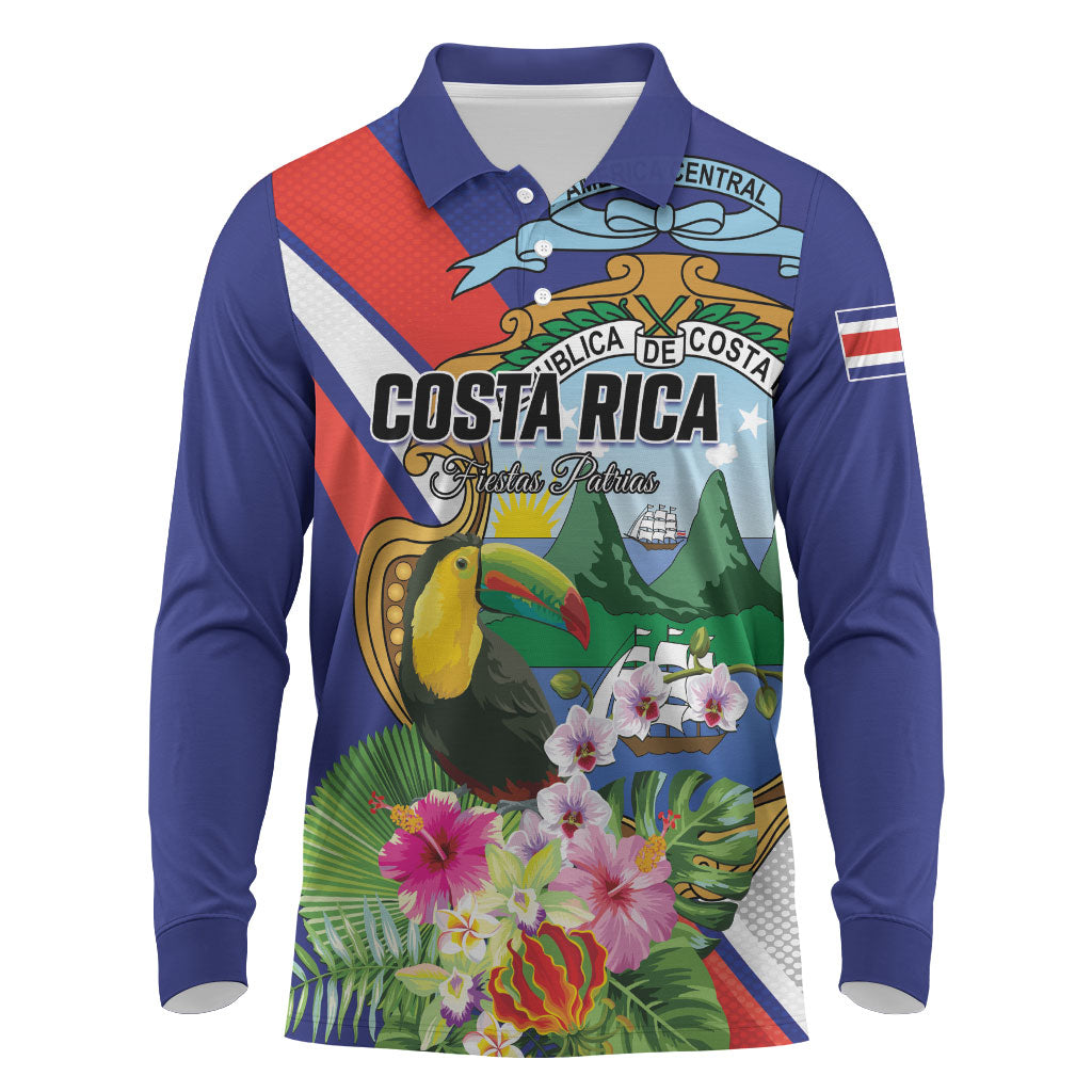Personalized Costa Rica Rainbow Toucan Long Sleeve Polo Shirt Happy Independence Day
