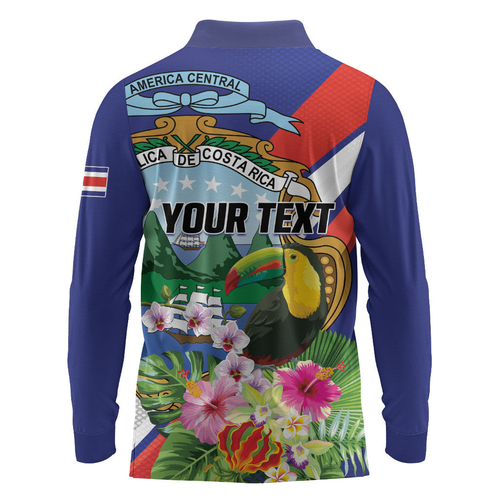 Personalized Costa Rica Rainbow Toucan Long Sleeve Polo Shirt Happy Independence Day