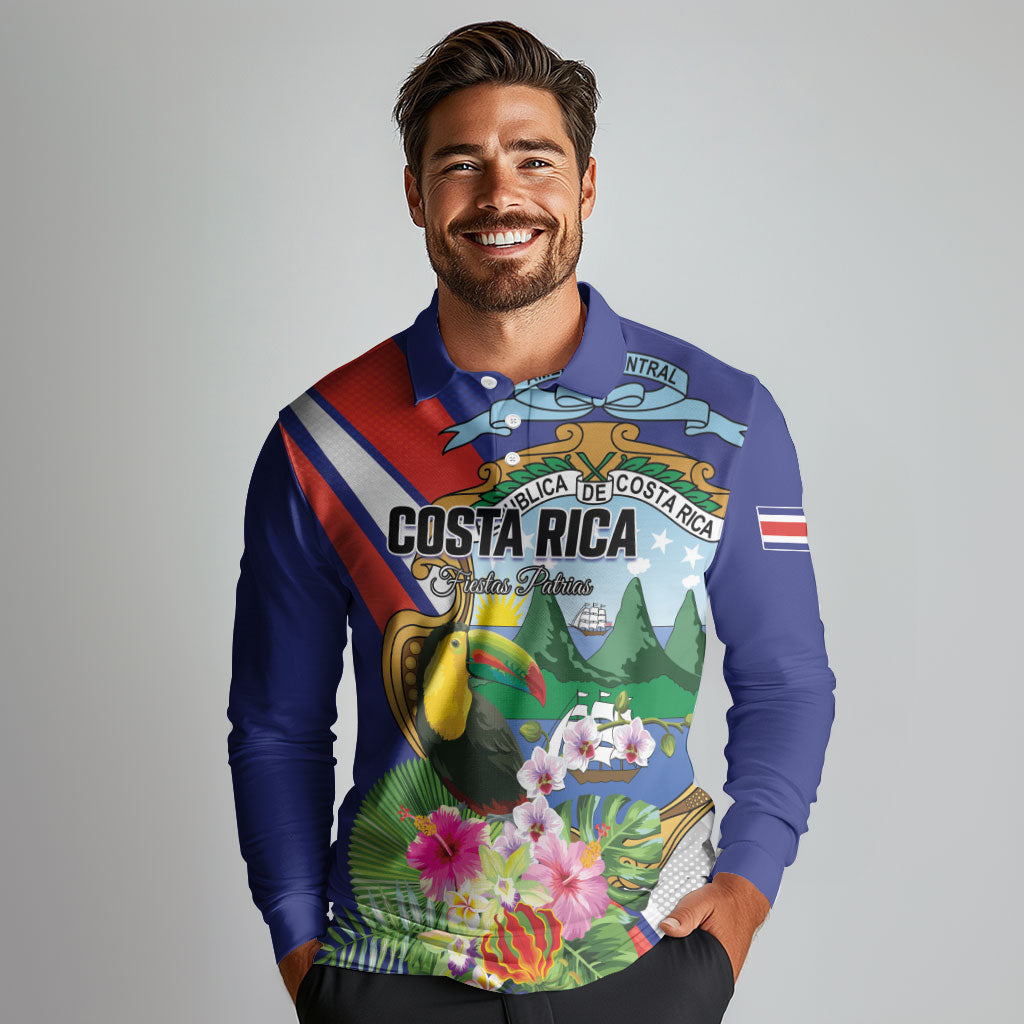 Personalized Costa Rica Rainbow Toucan Long Sleeve Polo Shirt Happy Independence Day