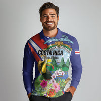 Personalized Costa Rica Rainbow Toucan Long Sleeve Polo Shirt Happy Independence Day