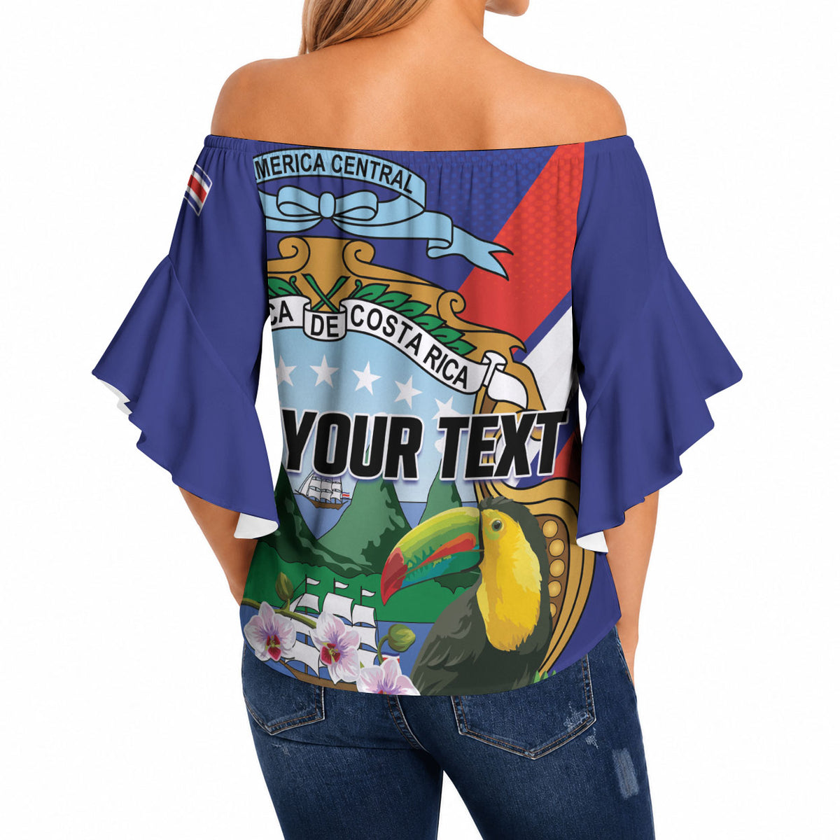 Personalized Costa Rica Rainbow Toucan Off Shoulder Wrap Waist Top Happy Independence Day