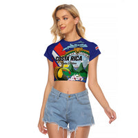 Personalized Costa Rica Rainbow Toucan Raglan Cropped T Shirt Happy Independence Day