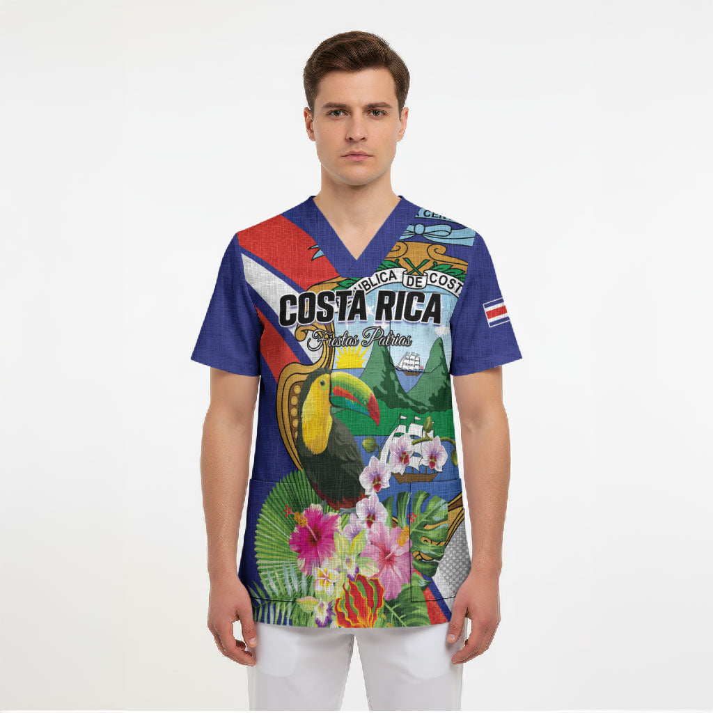 Personalized Costa Rica Rainbow Toucan Scrub Top Happy Independence Day