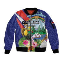 Personalized Costa Rica Rainbow Toucan Sleeve Zip Bomber Jacket Happy Independence Day