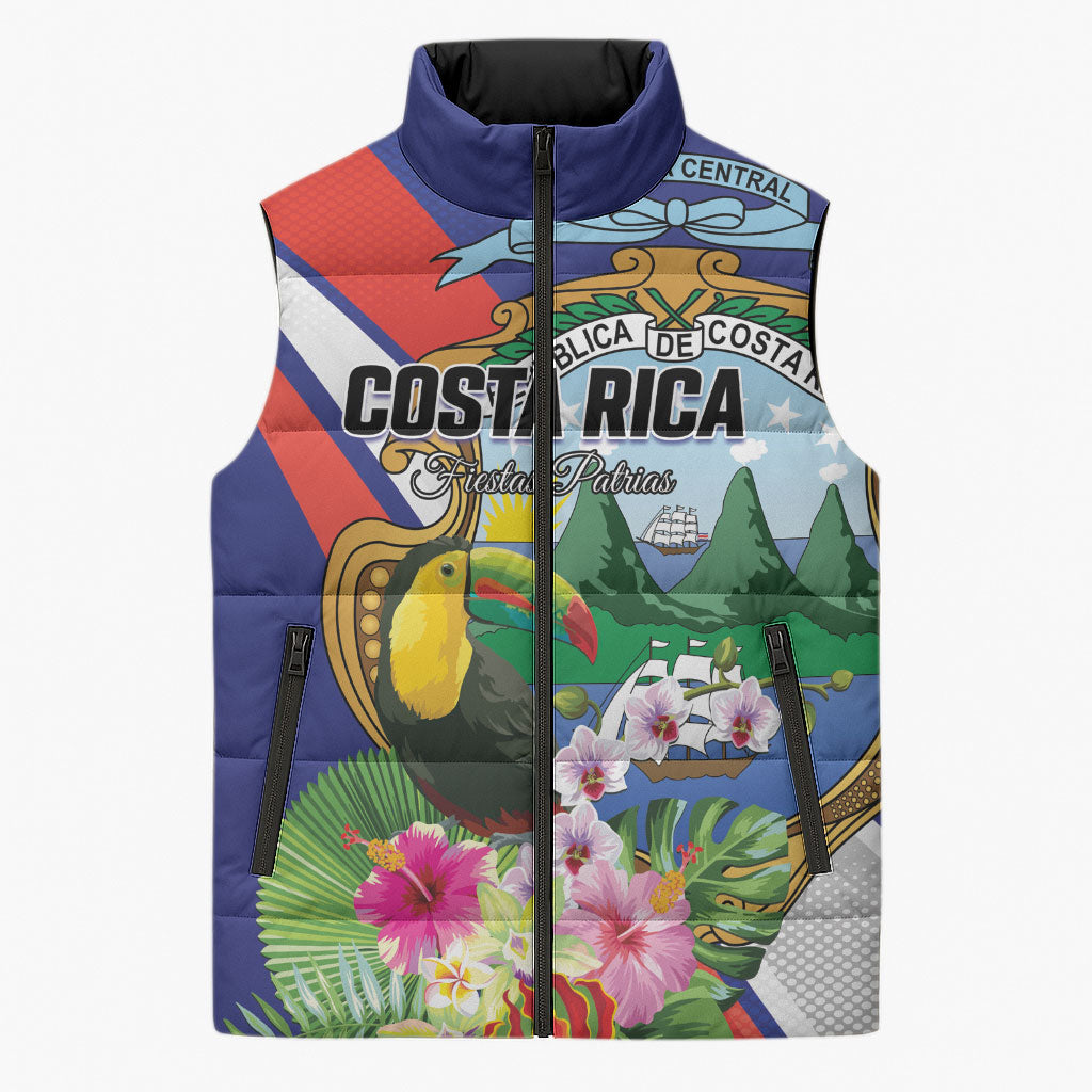 Personalized Costa Rica Rainbow Toucan Sleeveless Puffer Jacket Happy Independence Day