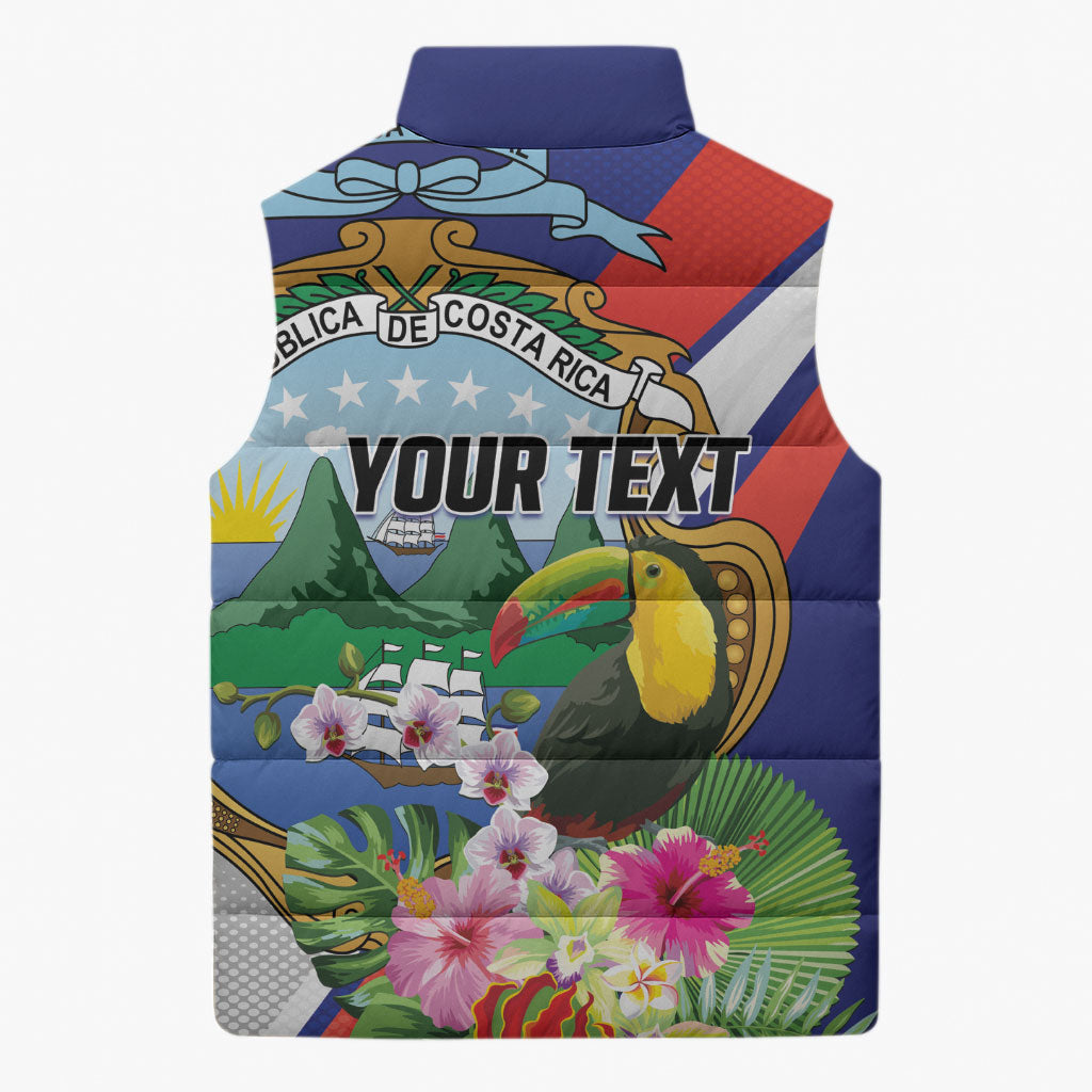 Personalized Costa Rica Rainbow Toucan Sleeveless Puffer Jacket Happy Independence Day