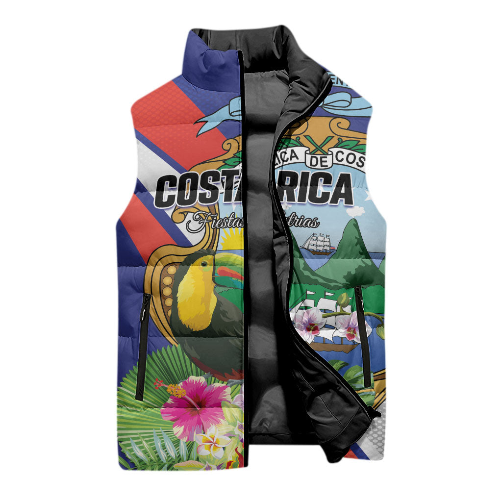 Personalized Costa Rica Rainbow Toucan Sleeveless Puffer Jacket Happy Independence Day