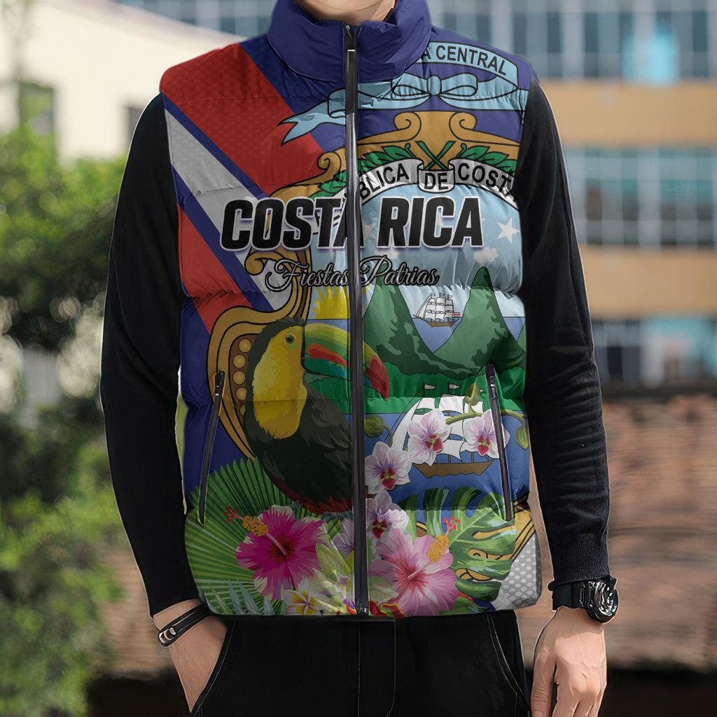 Personalized Costa Rica Rainbow Toucan Sleeveless Puffer Jacket Happy Independence Day