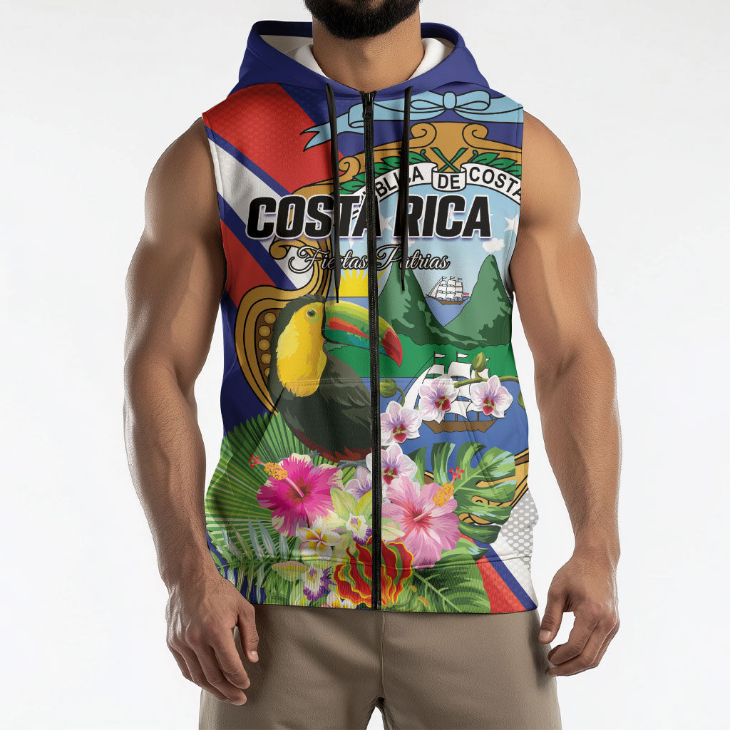 Personalized Costa Rica Rainbow Toucan Sleeveless Zip Hoodie Happy Independence Day