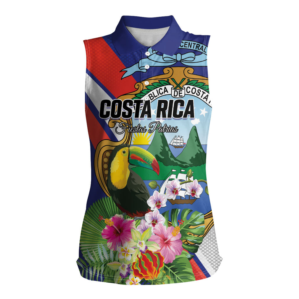 Personalized Costa Rica Rainbow Toucan Women Sleeveless Polo Shirt Happy Independence Day