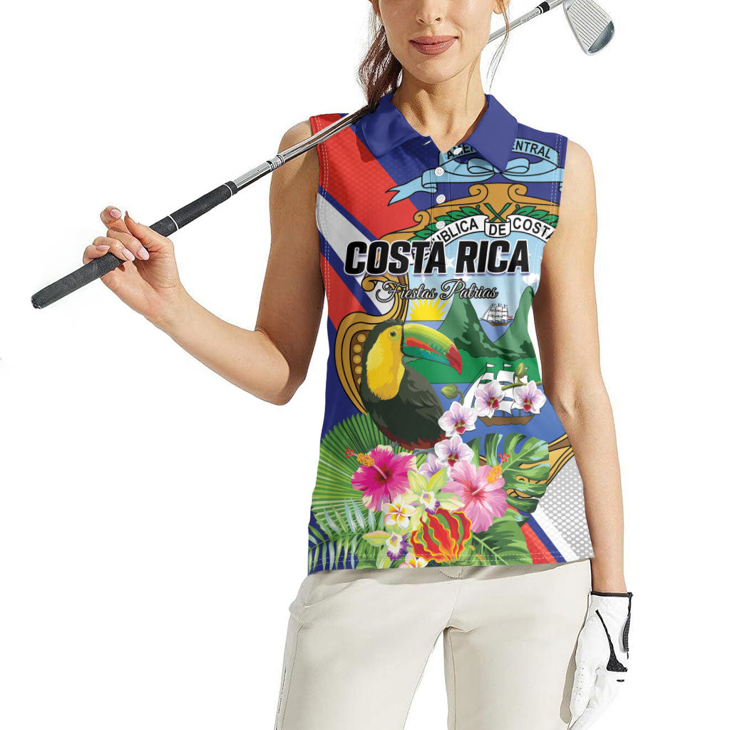 Personalized Costa Rica Rainbow Toucan Women Sleeveless Polo Shirt Happy Independence Day