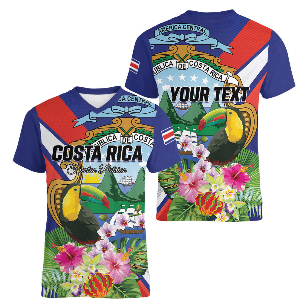 Personalized Costa Rica Rainbow Toucan Women V-Neck T-Shirt Happy Independence Day
