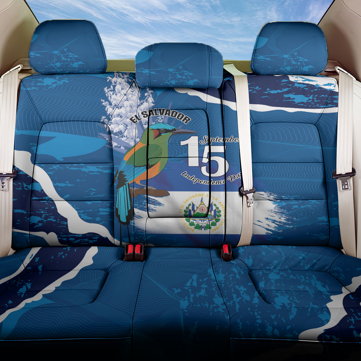 El Salvador Turquoise Browed Motmot Back Car Seat Cover Happy Independence Day
