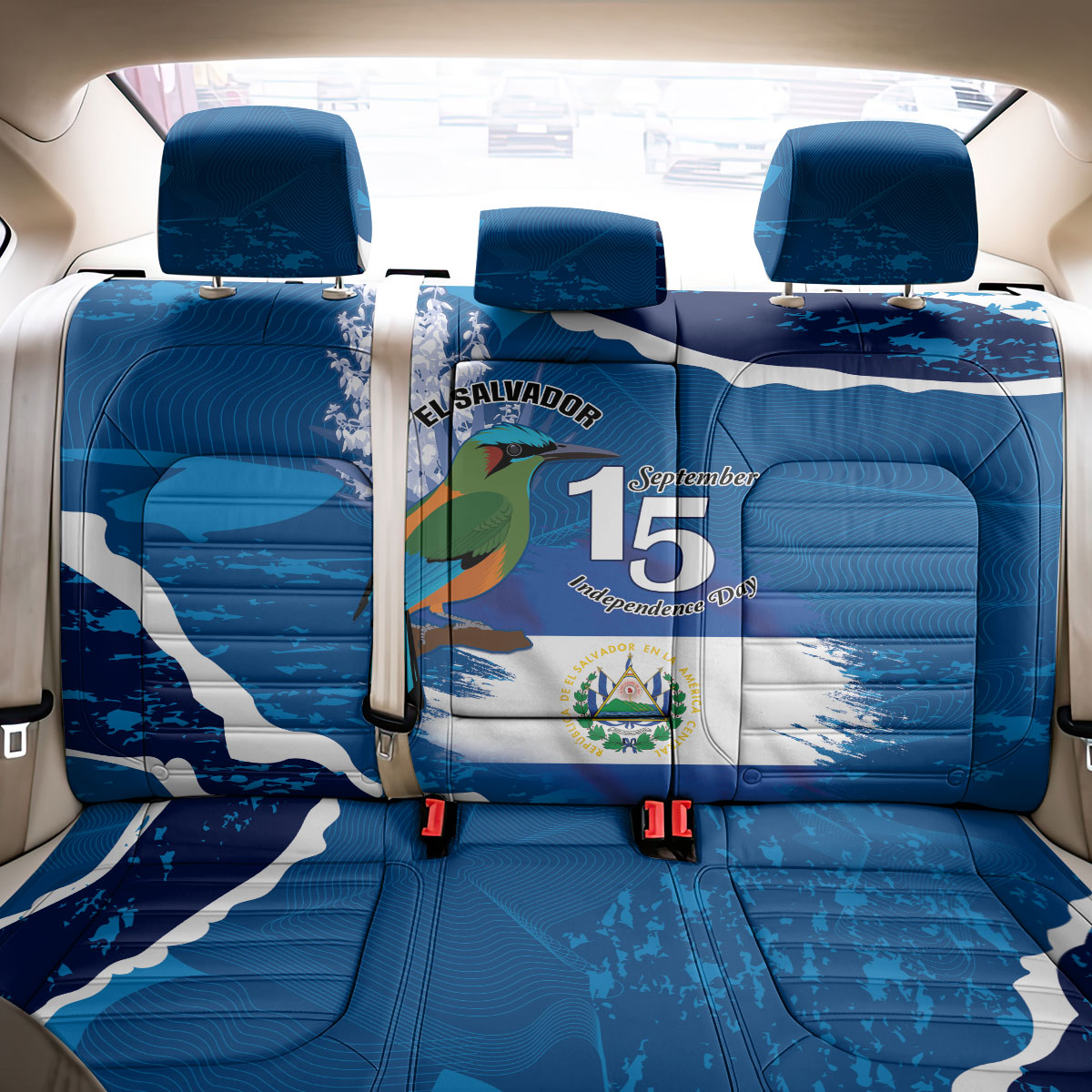 El Salvador Turquoise Browed Motmot Back Car Seat Cover Happy Independence Day