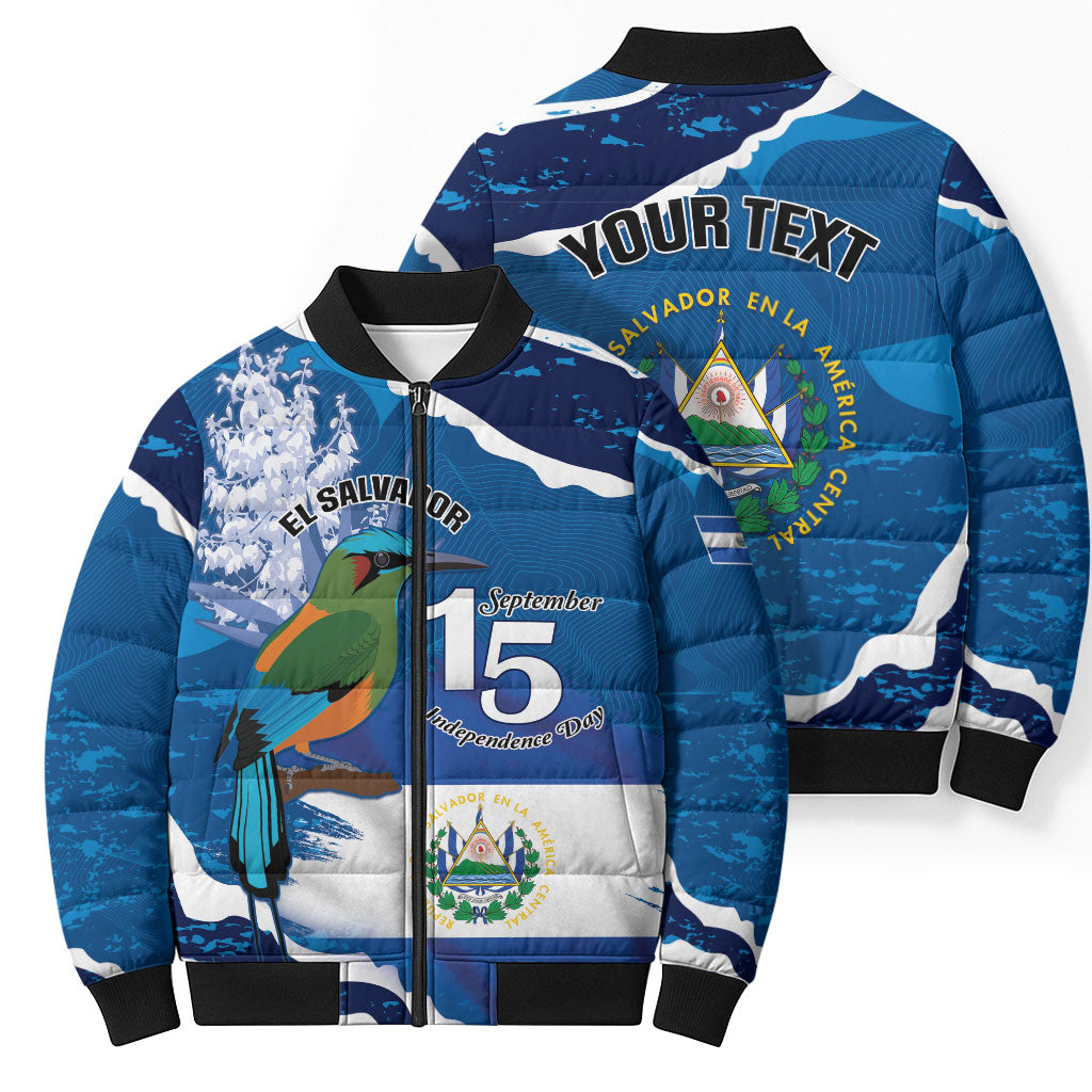 Personalized El Salvador Turquoise Browed Motmot Bomber Puffer Jacket Happy Independence Day