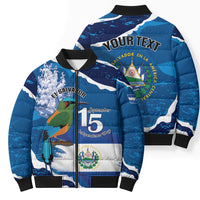 Personalized El Salvador Turquoise Browed Motmot Bomber Puffer Jacket Happy Independence Day