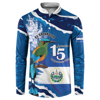 Personalized El Salvador Turquoise Browed Motmot Button Sweatshirt Happy Independence Day