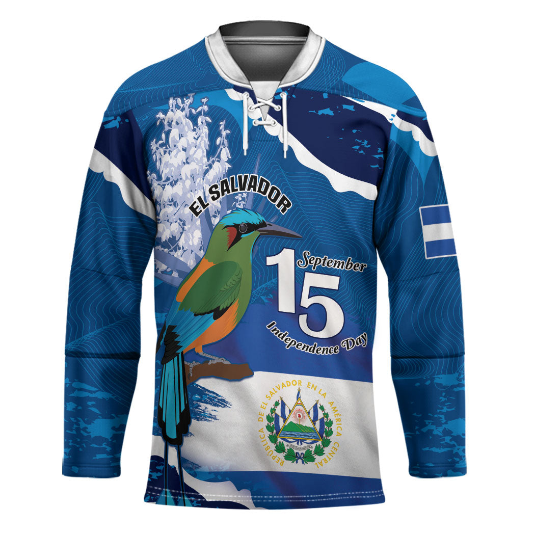 Personalized El Salvador Turquoise Browed Motmot Hockey Jersey Happy Independence Day