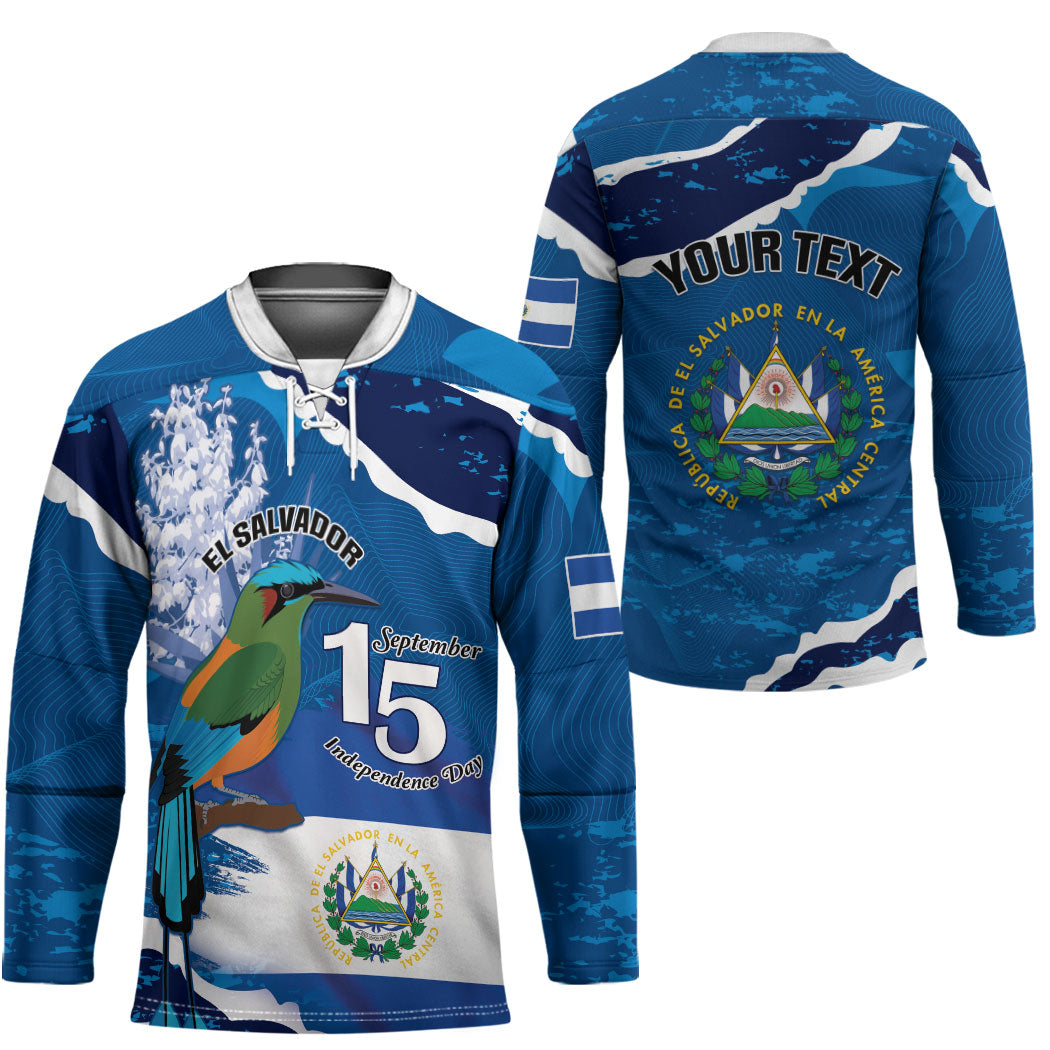 Personalized El Salvador Turquoise Browed Motmot Hockey Jersey Happy Independence Day