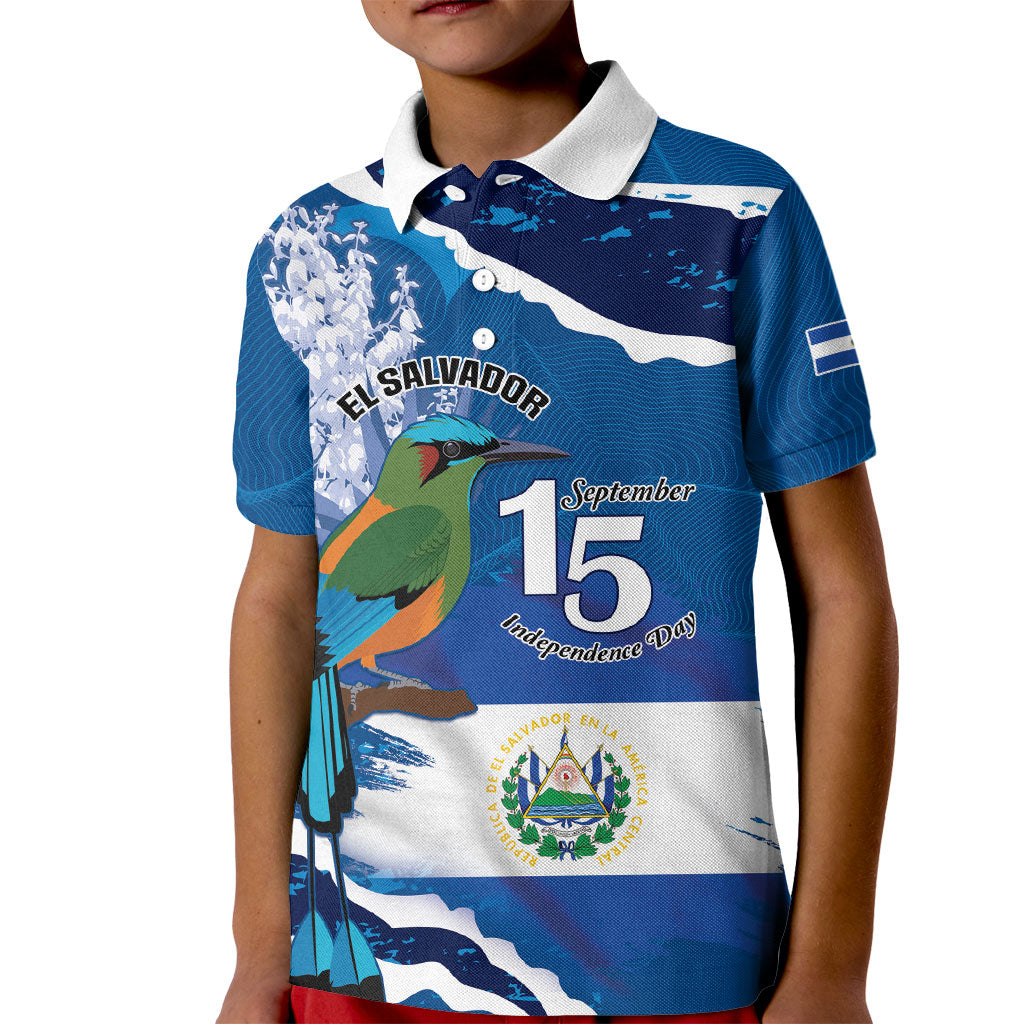 Personalized El Salvador Turquoise Browed Motmot Kid Polo Shirt Happy Independence Day
