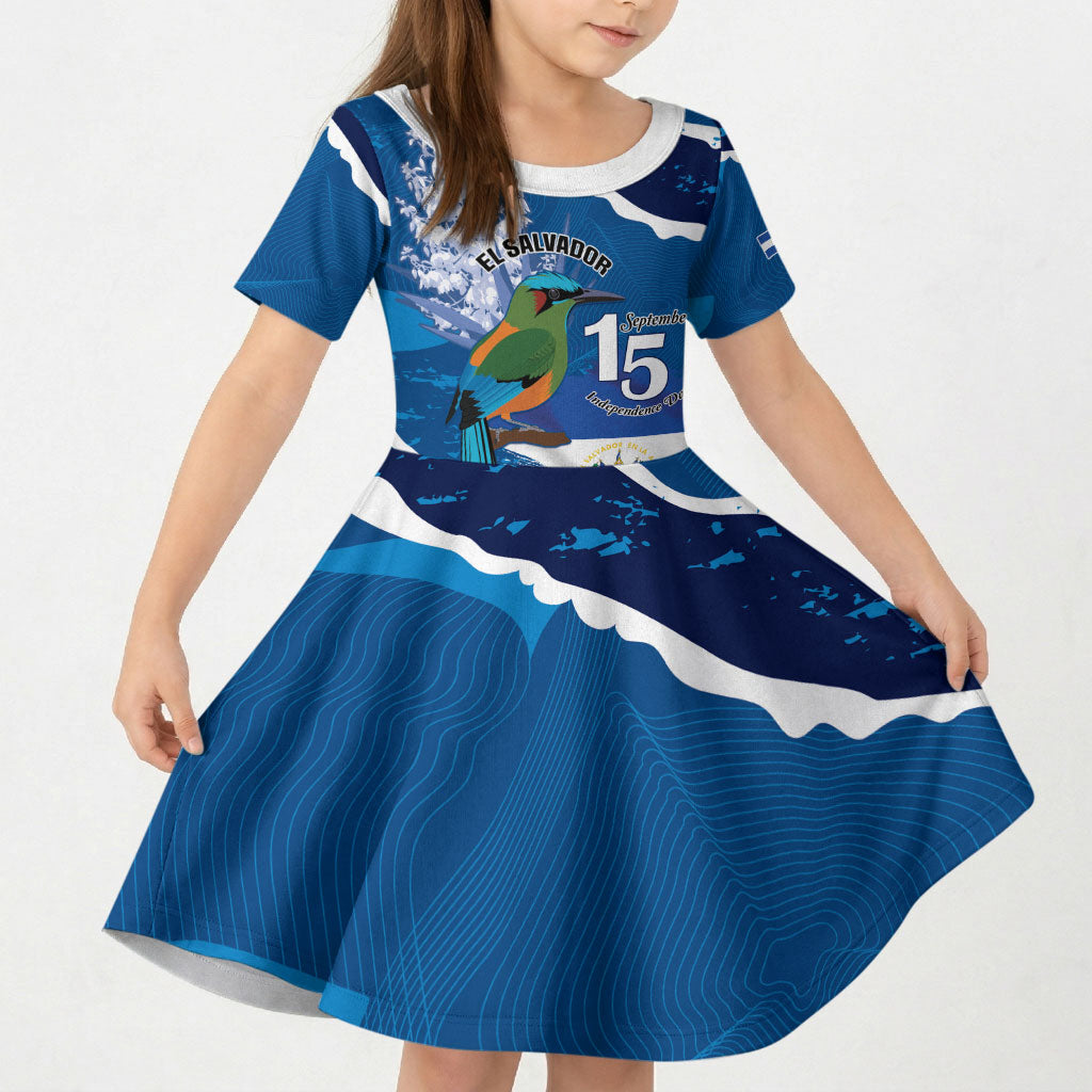 Personalized El Salvador Turquoise Browed Motmot Kid Short Sleeve Dress Happy Independence Day