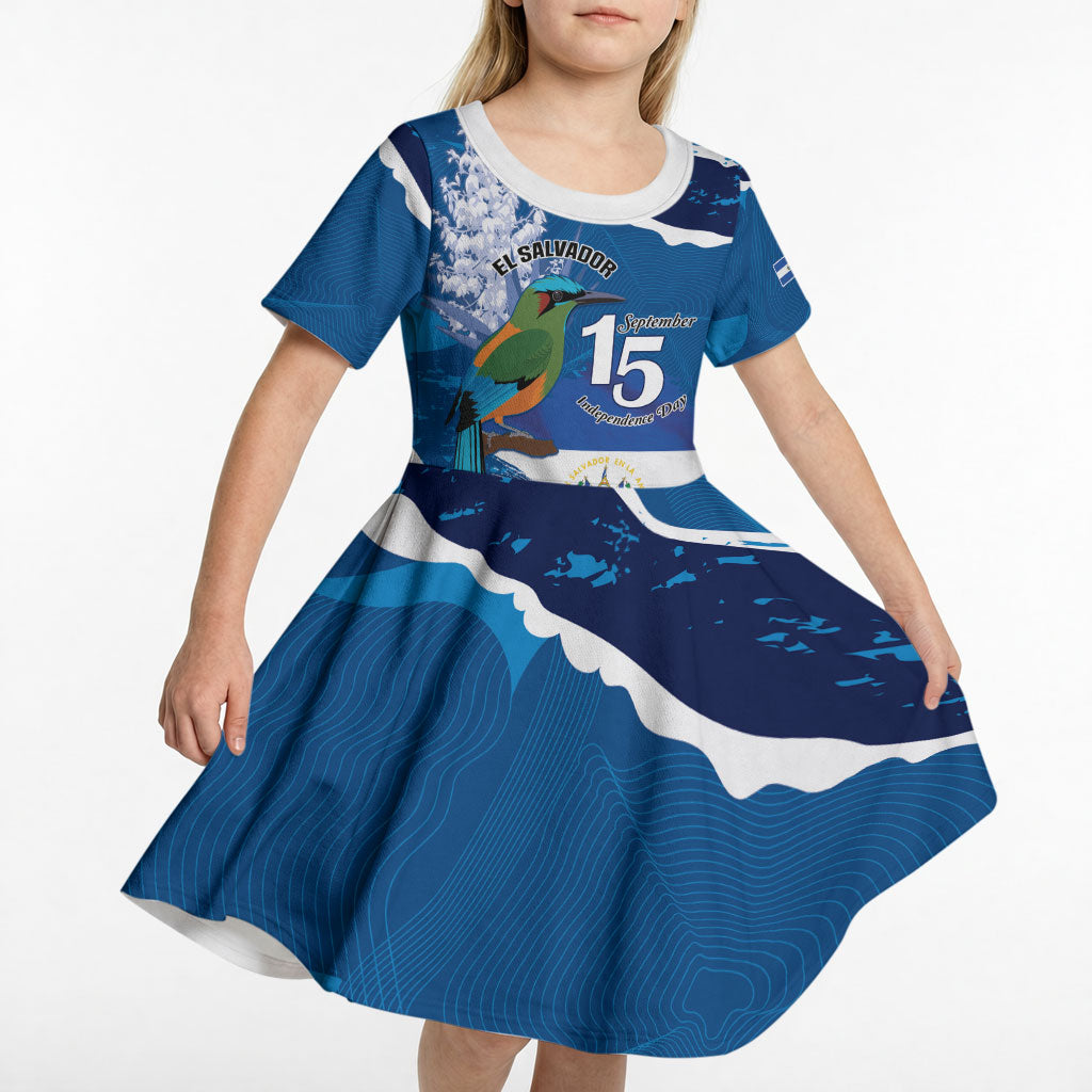 Personalized El Salvador Turquoise Browed Motmot Kid Short Sleeve Dress Happy Independence Day