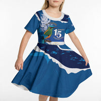Personalized El Salvador Turquoise Browed Motmot Kid Short Sleeve Dress Happy Independence Day
