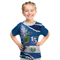 Personalized El Salvador Turquoise Browed Motmot Kid T Shirt Happy Independence Day