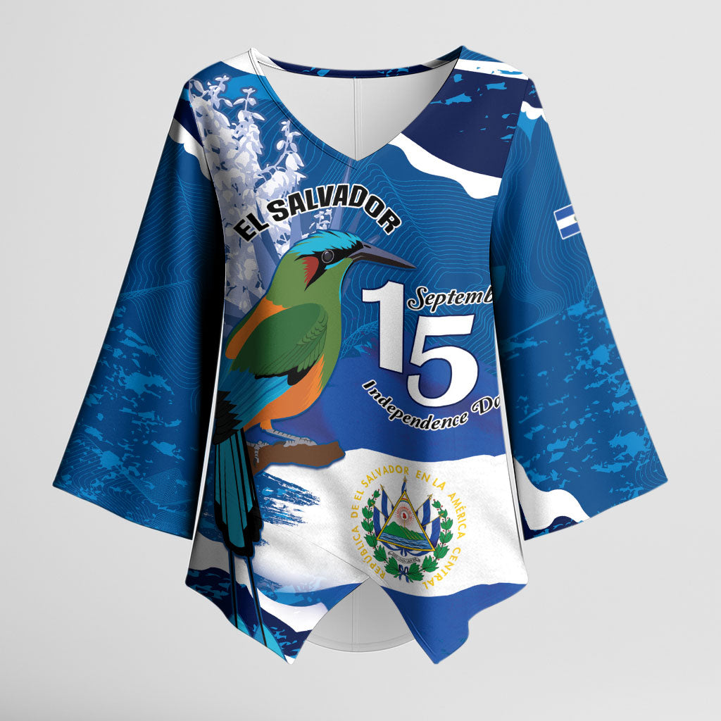 Personalized El Salvador Turquoise Browed Motmot Kimono Sleeve Blouse Happy Independence Day