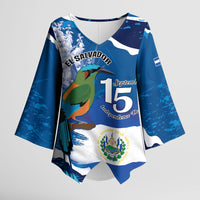 Personalized El Salvador Turquoise Browed Motmot Kimono Sleeve Blouse Happy Independence Day