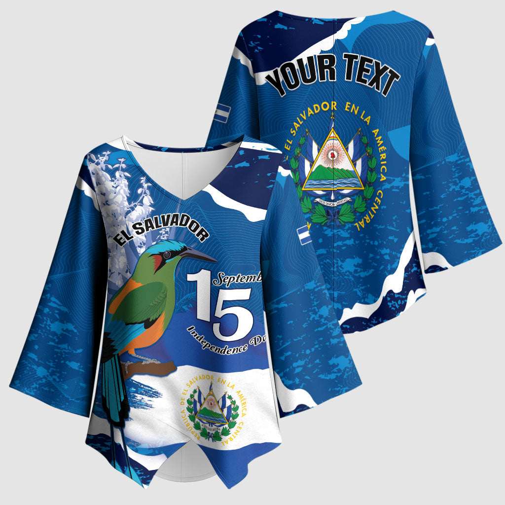 Personalized El Salvador Turquoise Browed Motmot Kimono Sleeve Blouse Happy Independence Day