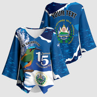 Personalized El Salvador Turquoise Browed Motmot Kimono Sleeve Blouse Happy Independence Day
