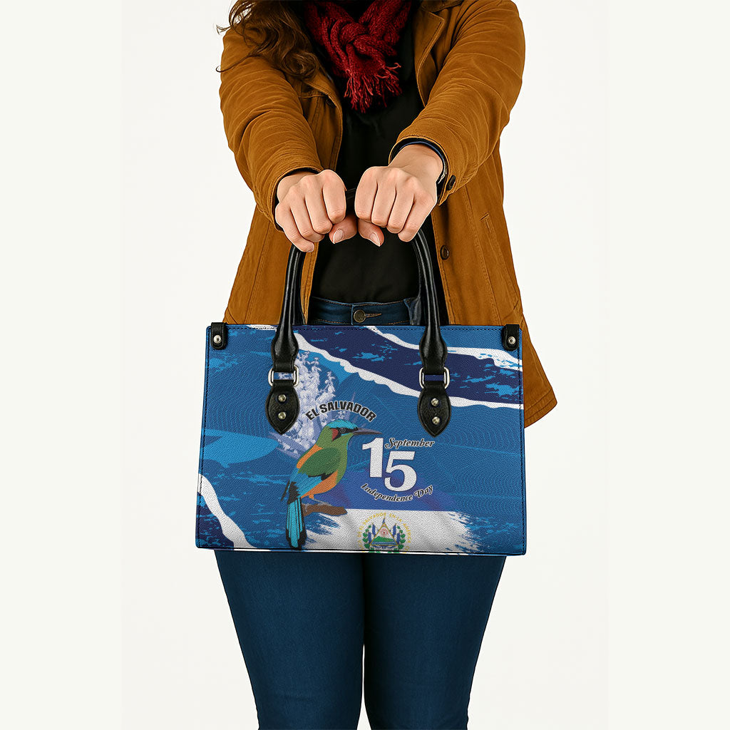 El Salvador Turquoise Browed Motmot Leather Bag Happy Independence Day