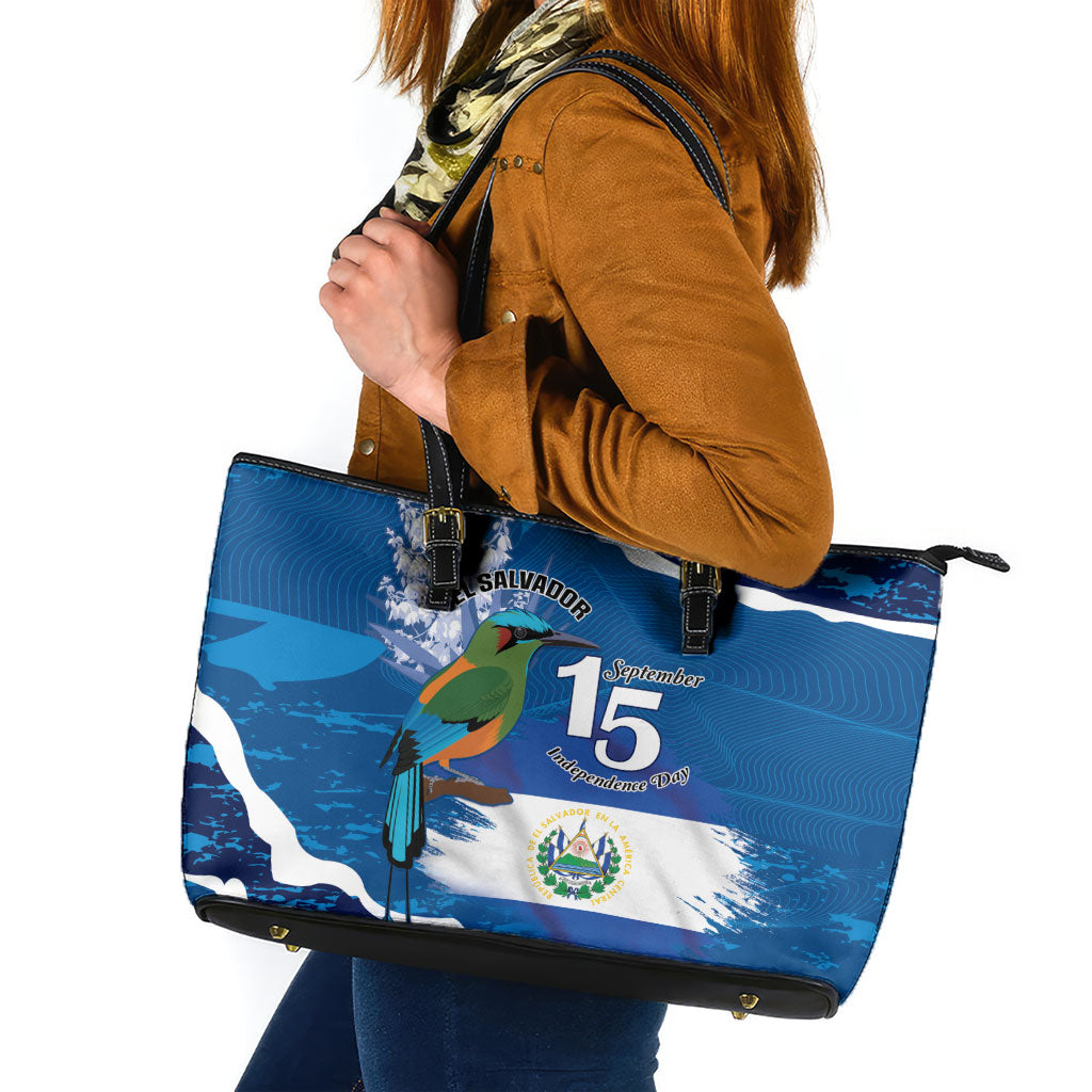 El Salvador Turquoise Browed Motmot Leather Tote Bag Happy Independence Day