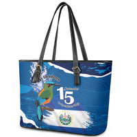 El Salvador Turquoise Browed Motmot Leather Tote Bag Happy Independence Day
