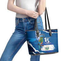 El Salvador Turquoise Browed Motmot Leather Tote Bag Happy Independence Day
