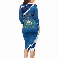 Personalized El Salvador Turquoise Browed Motmot Long Sleeve Bodycon Dress Happy Independence Day