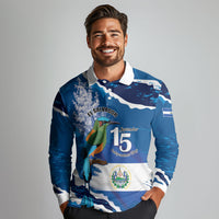 Personalized El Salvador Turquoise Browed Motmot Long Sleeve Polo Shirt Happy Independence Day