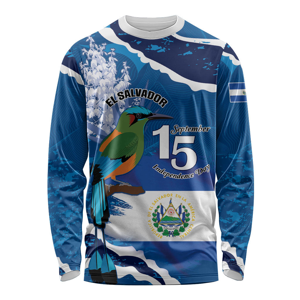 Personalized El Salvador Turquoise Browed Motmot Long Sleeve Shirt Happy Independence Day