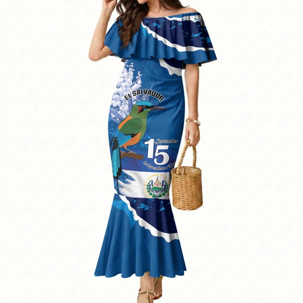 Personalized El Salvador Turquoise Browed Motmot Mermaid Dress Happy Independence Day