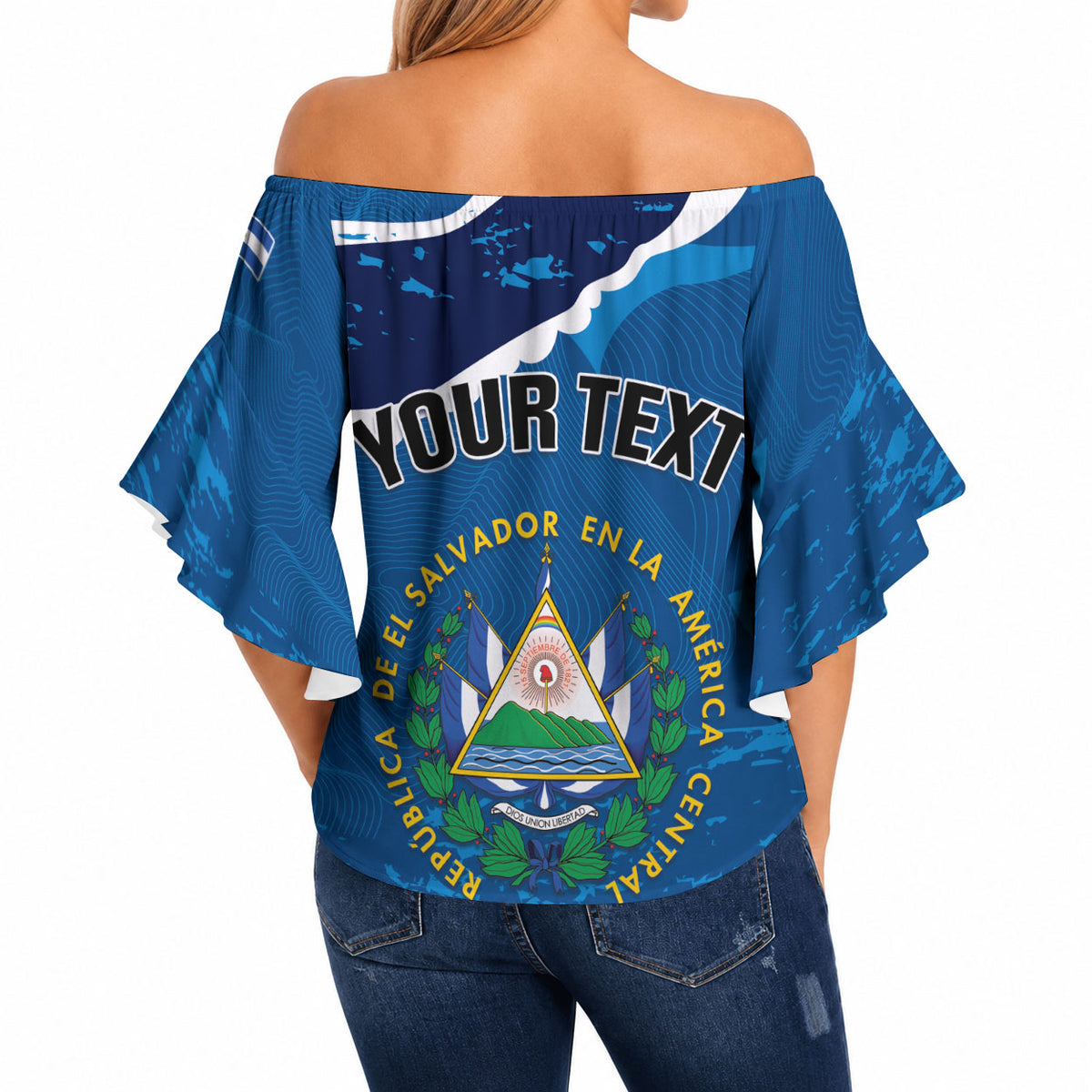 Personalized El Salvador Turquoise Browed Motmot Off Shoulder Wrap Waist Top Happy Independence Day