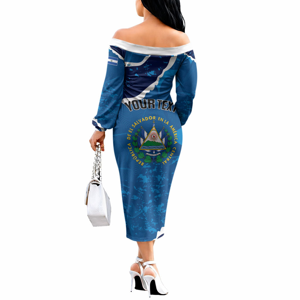 Personalized El Salvador Turquoise Browed Motmot Off The Shoulder Long Sleeve Dress Happy Independence Day