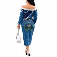 Personalized El Salvador Turquoise Browed Motmot Off The Shoulder Long Sleeve Dress Happy Independence Day