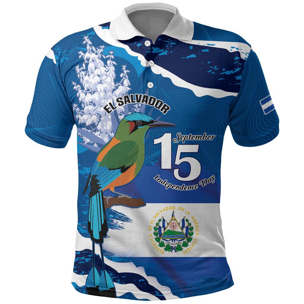 Personalized El Salvador Turquoise Browed Motmot Polo Shirt Happy Independence Day
