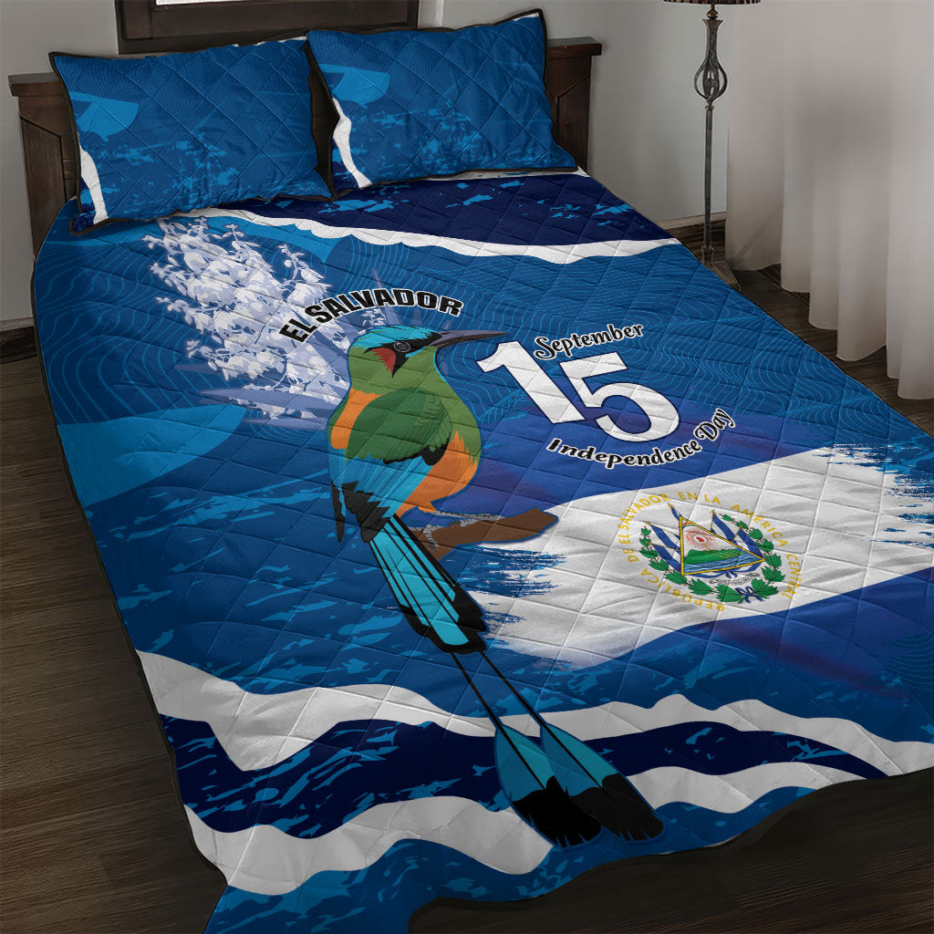 El Salvador Turquoise Browed Motmot Quilt Bed Set Happy Independence Day