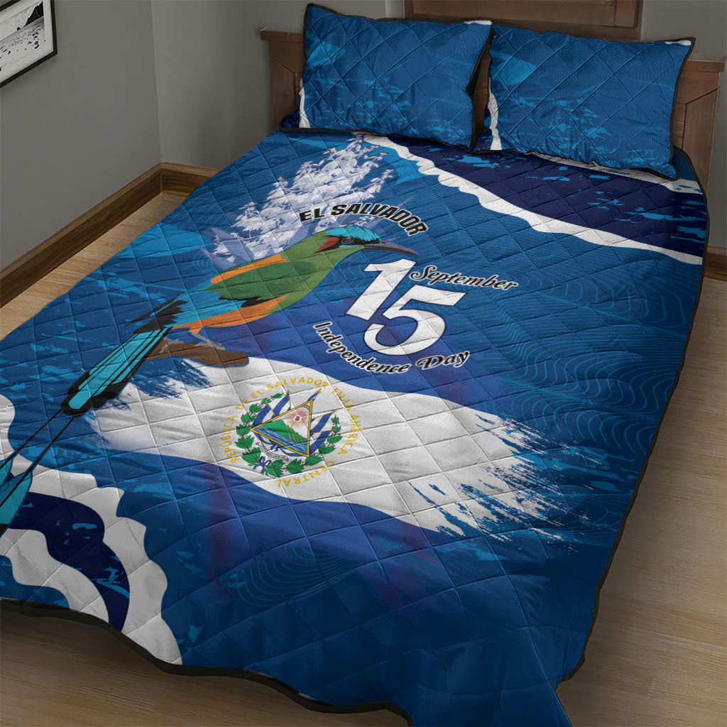 El Salvador Turquoise Browed Motmot Quilt Bed Set Happy Independence Day