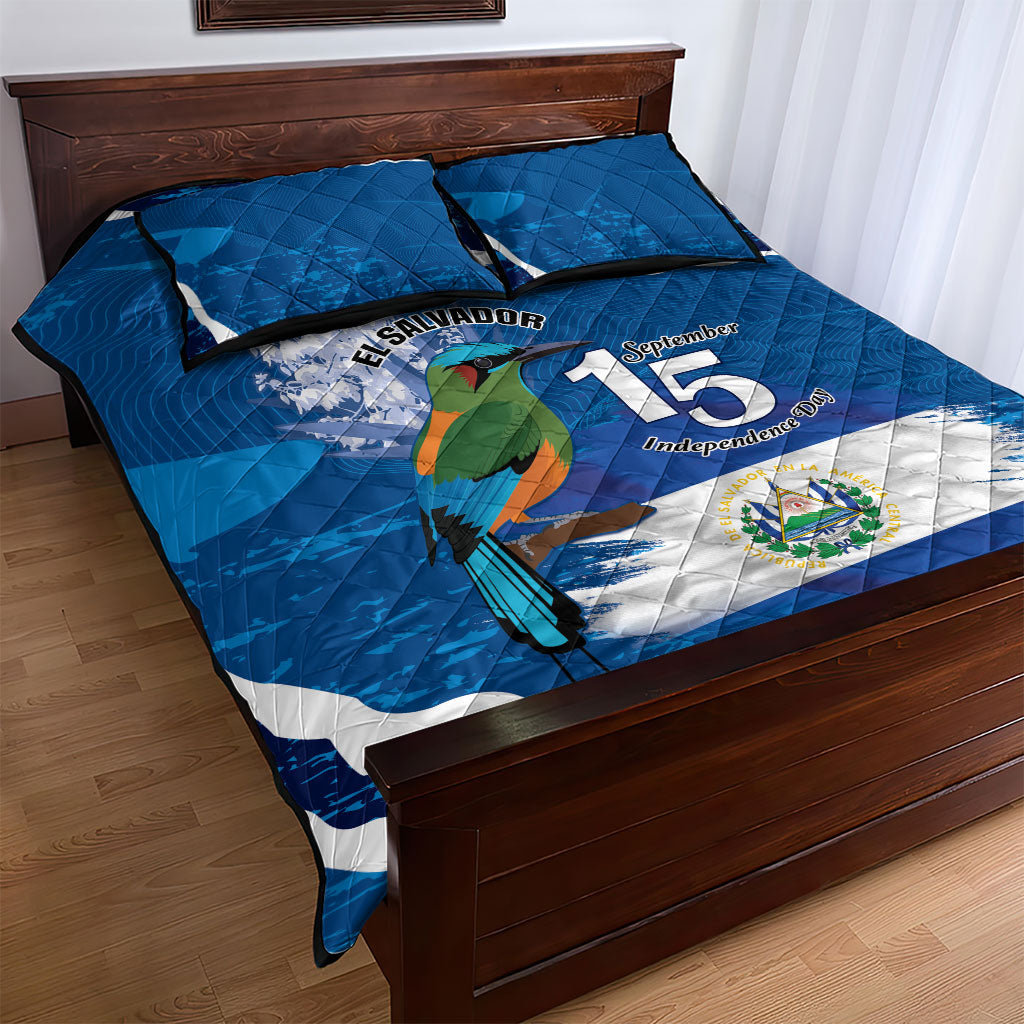 El Salvador Turquoise Browed Motmot Quilt Bed Set Happy Independence Day